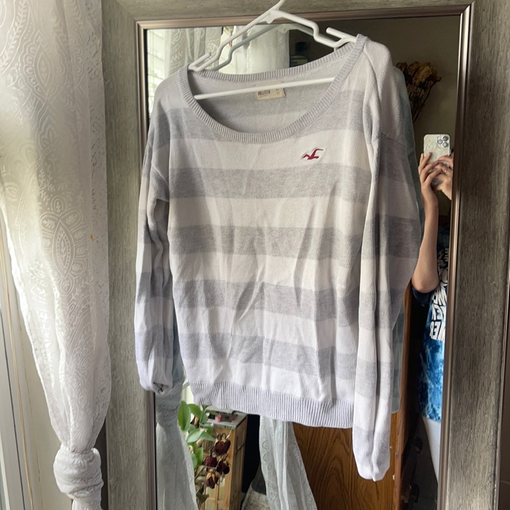Hollister gray and white striped sweater